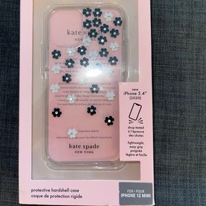 ❤️ KATE SPADE IPhone 12 Mini Hardshell Cover Clear with Rhinestone Flowers